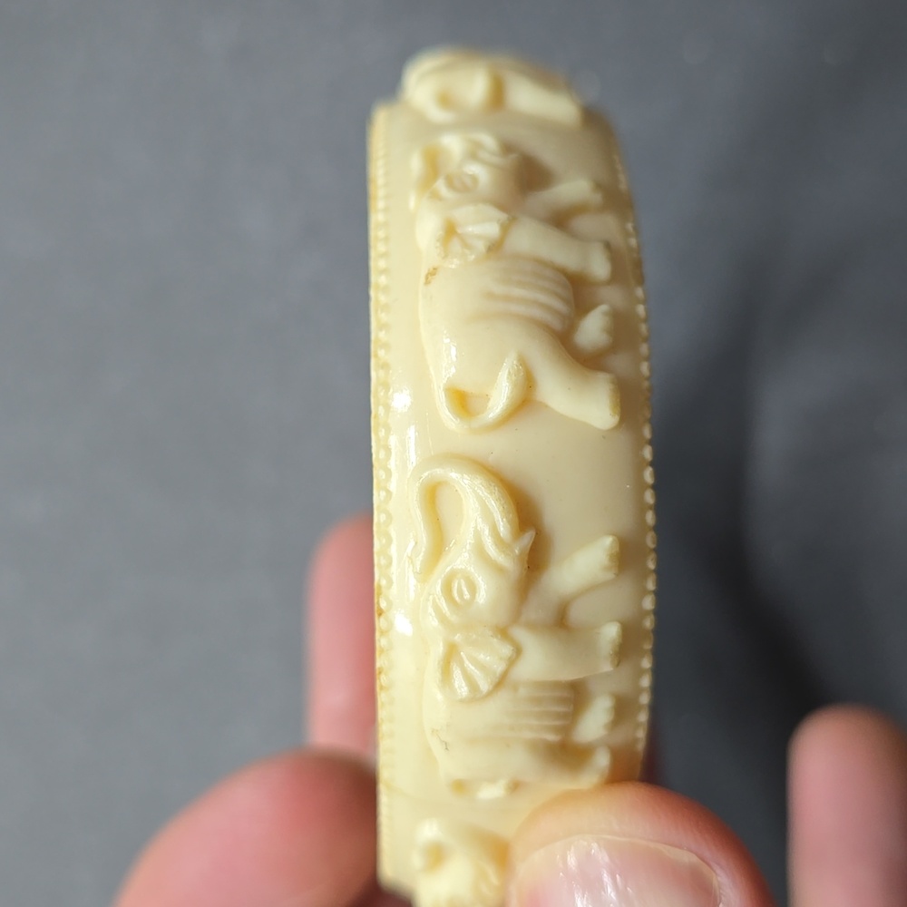 Plastic Ivory Elephant Bangle Bracelet, Boho